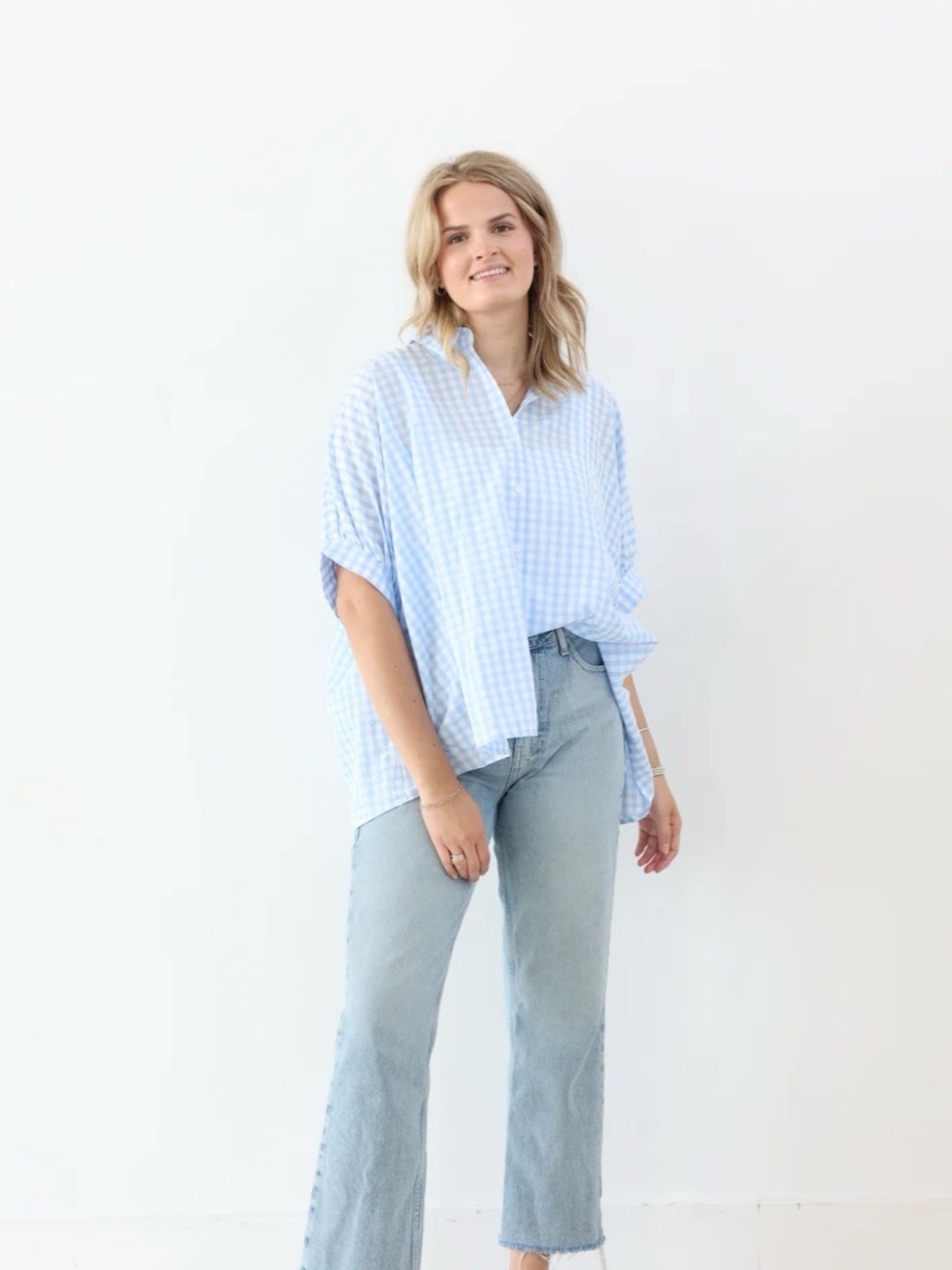 Light Blue Gingham Button-Down Shirt - Day + Mood